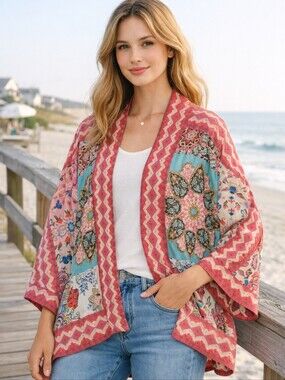 Tolani Colorful Cupro Kimono Style Topper One Size
